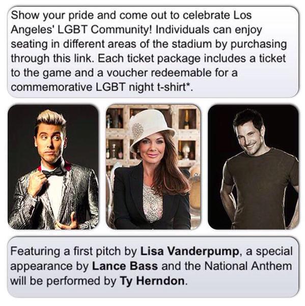 RT @LanceBassCntrl: Tomorrow Night!! @LanceBass, @LisaVanderpump & @TyHerndoncom @Dodgers #LGBTNight 
http://t.co/HiTxvwzuOp … http://t.co/…