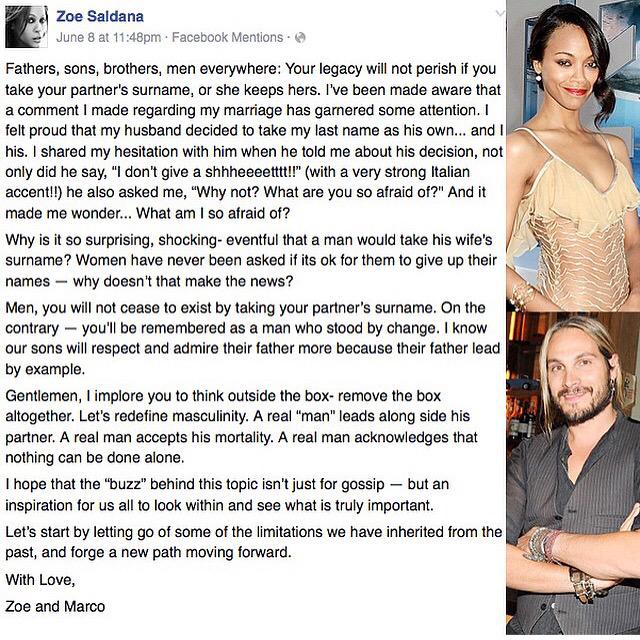RT @TeamKenyaFans: I have so much respect for @zoesaldana speaking out in a positive response. Love this!! ❤️???????? #ZoeSaldana #Surname http:/…