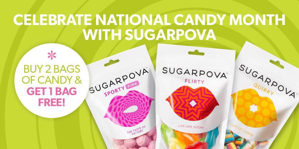 June is National #Candy Month. Celebrate with us with 1 bag free when you buy 2! http://t.co/j3fBVlD7vz #Sugarpova ???? http://t.co/e3s95CHHm0