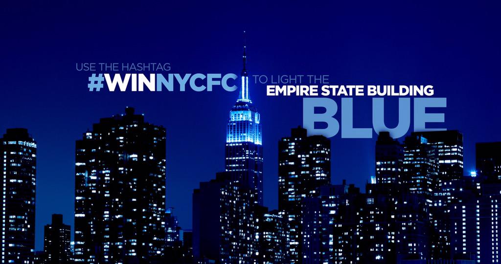 RT @NYCFC: Retweet #WINNYCFC to light the @EmpireStateBldg BLUE ahead of #NYCFC vs. Red Bulls at Yankee Stadium http://t.co/rY9vVu37jb >????????