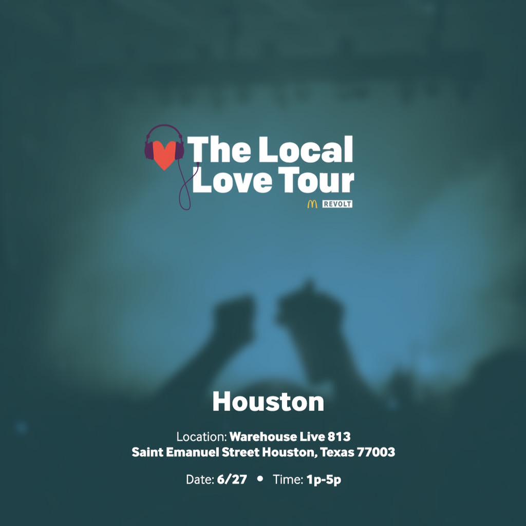 #Houston!! Join @RevoltTV & @McD_Houston for a FREE day concert @WarehouseLive this Saturday at 1pm!! #LocalLoveTour http://t.co/7I9GvKQdIY