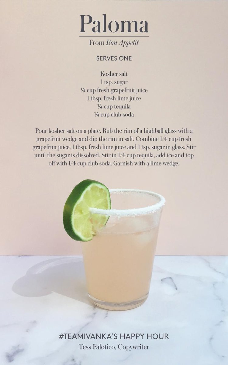 We're celebrating summer with a weekly #TeamIvanka #happyhour. Here's the recipe for this week's #cocktail! http://t.co/4q91F5CiLj
