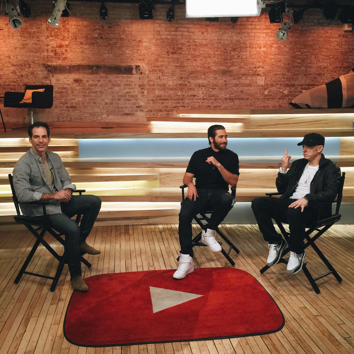 Me + Jake getting ready with Joe Levy for the #Southpaw sessions live tomorrow at the @Youtube Space in NYC. http://t.co/54NzRqWRhv