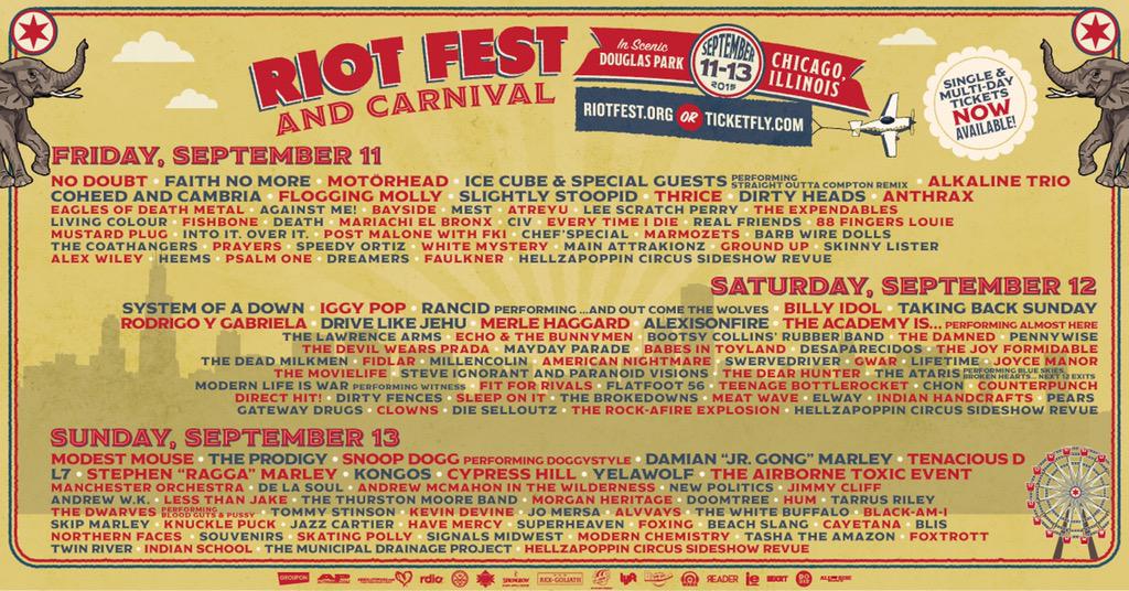 See you at Night 1 of #RiotFest in Chicago on FRI SEPT 11! Single day tickets are on sale now: http://t.co/UtRstmxM0v http://t.co/19Qoiu0smS