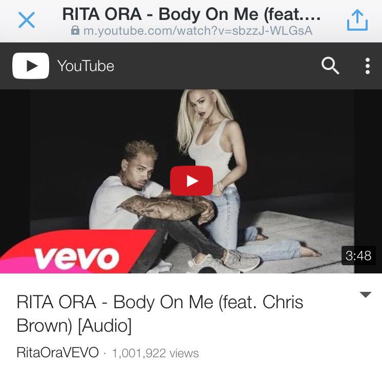 Over 1 million views in a day! ❤️ my #RitaBots!! #BodyOnMe http://t.co/oQjHrNT9nO