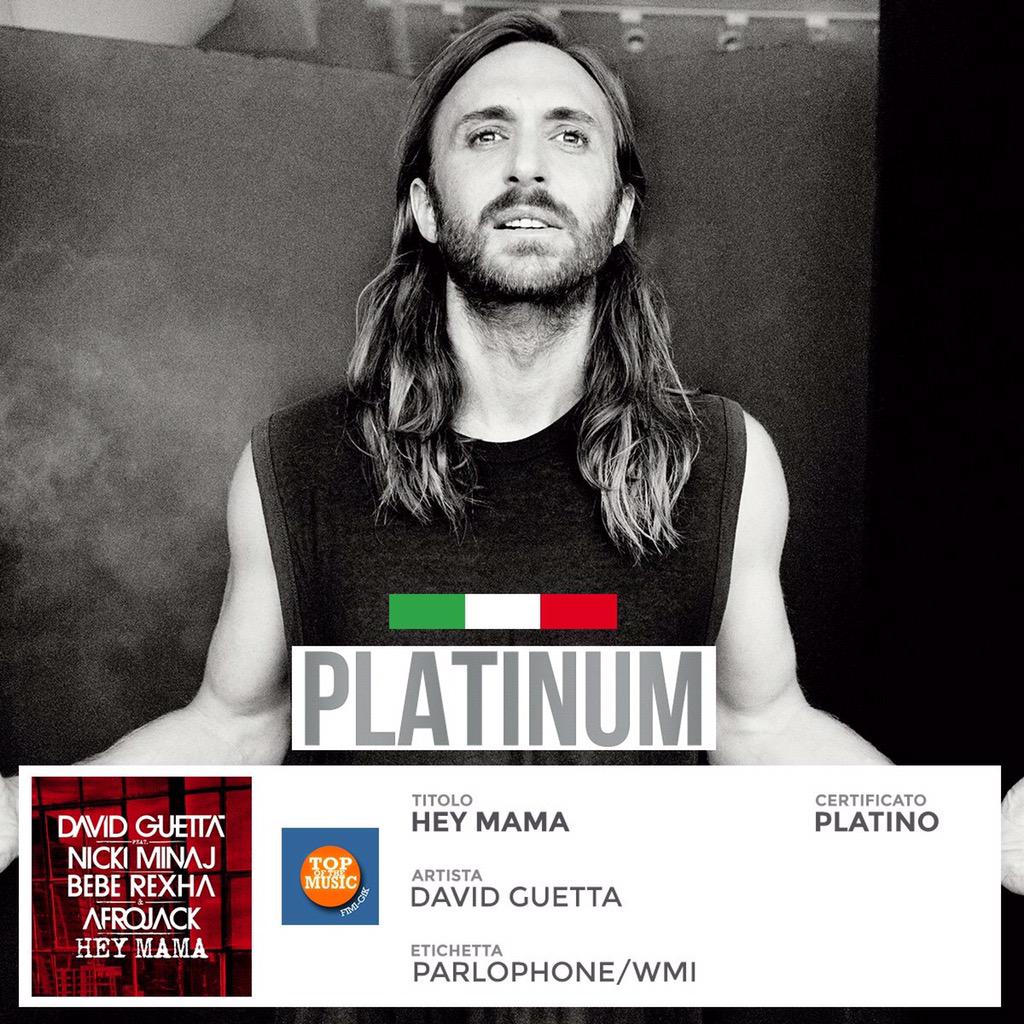 RT @WARNERMUSICIT: Italy ❤️ @davidguetta! #HeyMama is officially PLATINUM! ???????????????????? @FIMI_IT http://t.co/zygoQqaKD3