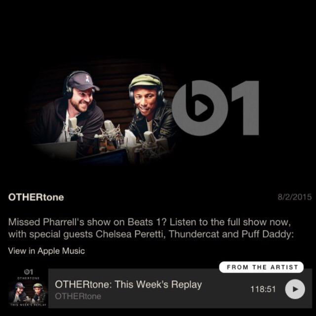 OTHERtone Radio replay on @Beats1 with @brokemogul @iamdiddy @ChelseaVPeretti @Thundercat https://t.co/lue3eVh5V6 http://t.co/9YOZJcg0RT