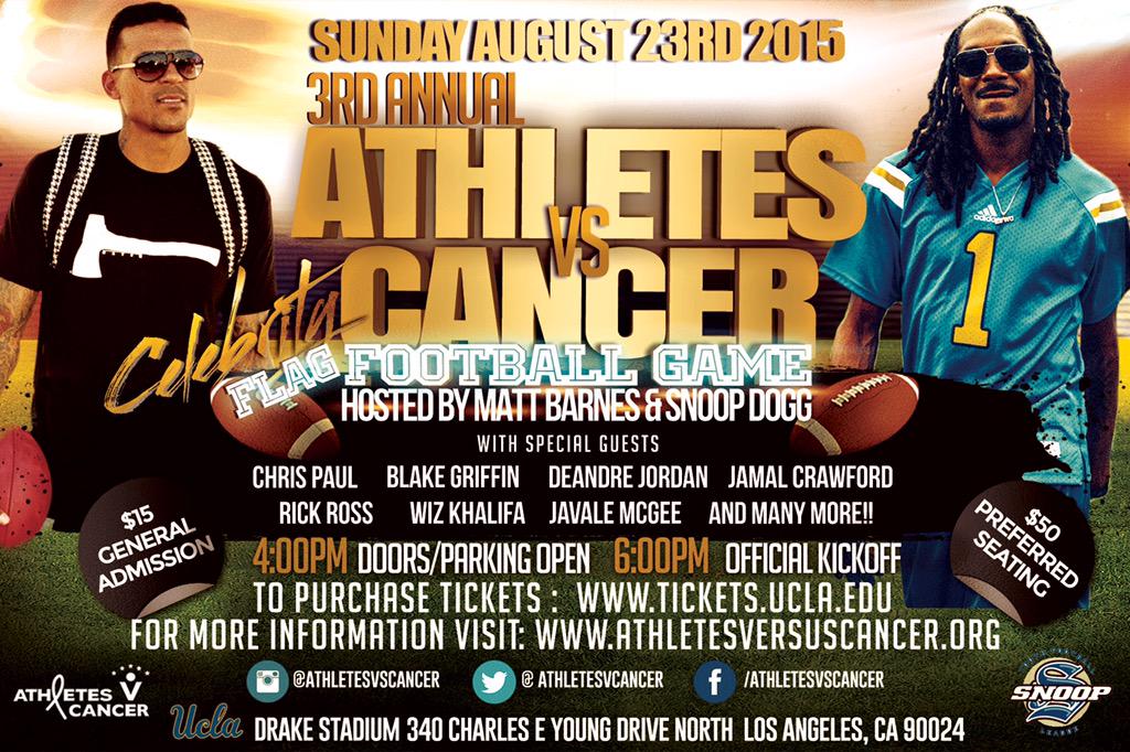 RT @Matt_Barnes22: Official @athletesvcancer Flag Football Game Draft on Twitter @ 6pm PT w/ the homie @snoopdogg http://t.co/JIlpxHj7tj