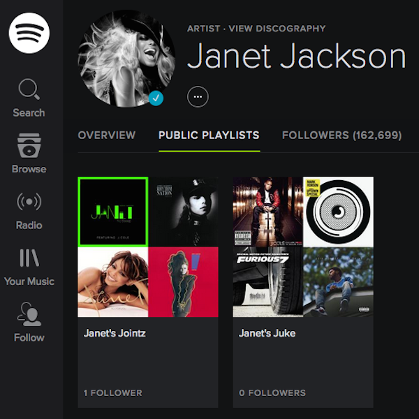 Two new playlists have been added to @Spotify! Follow them here: http://t.co/swhzBXZPaH -JANET’s Team http://t.co/SpEjzVqT8o