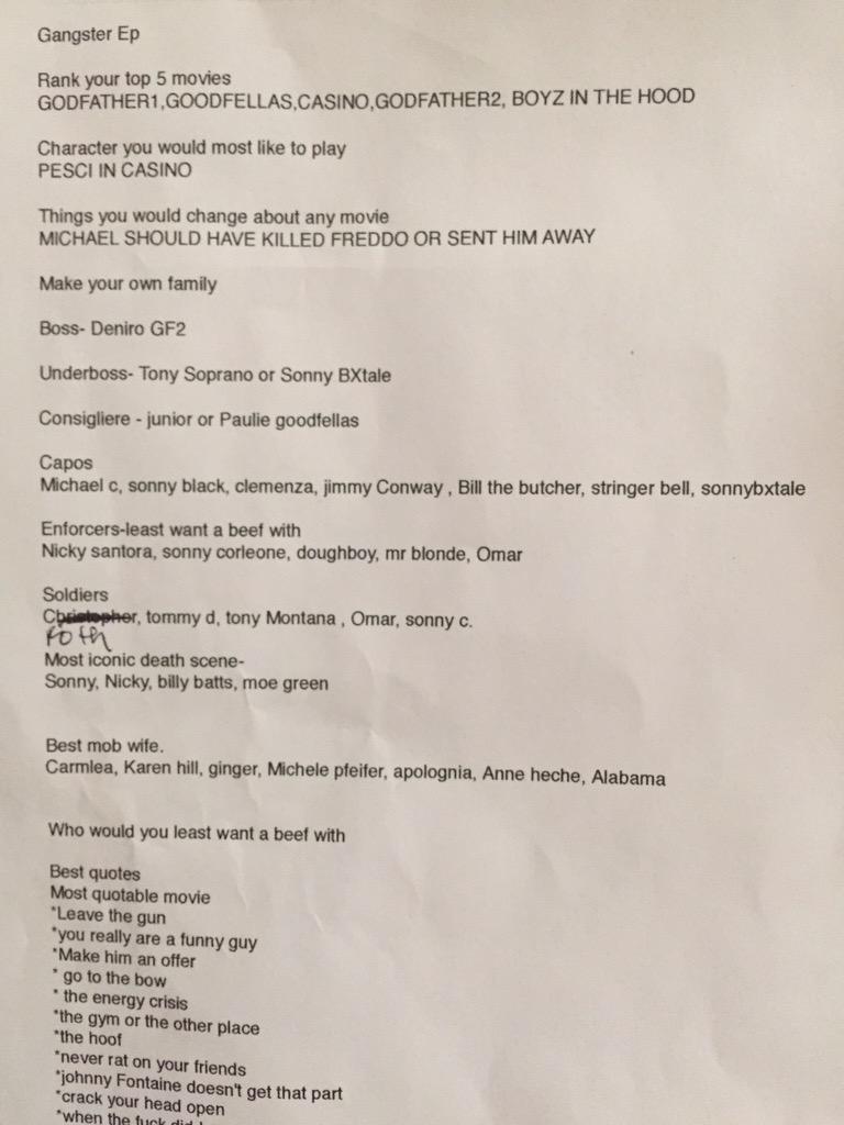 My initial notes 4the gangster ep of @B4BPodcast ! Stuff changed though Who's in your family. https://t.co/eOqzxU5QIS http://t.co/lr13wBJfH8