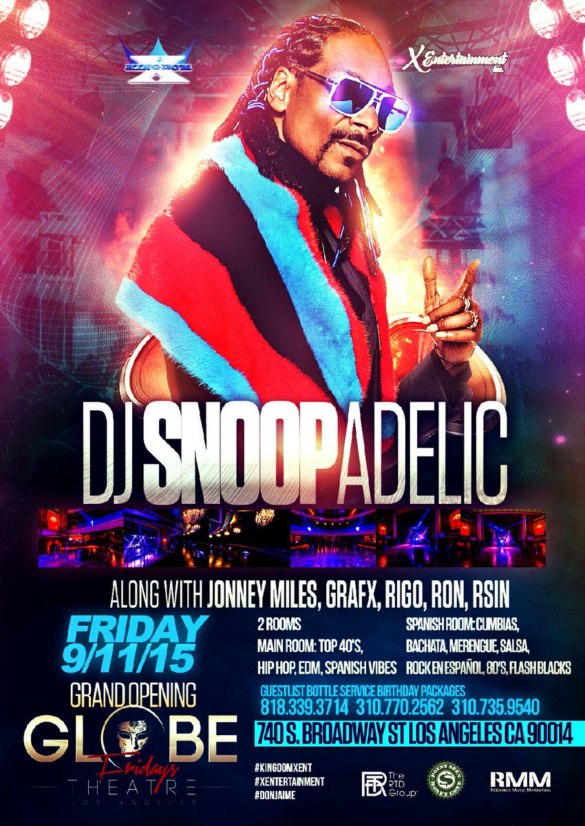 LA !! Catch me live #DJSNOOPADELIC this friday 9/11 at @GlobeTheatreLA ​ !! #rmmpercy does it again @thertdgroup http://t.co/7gaXC2q0qN