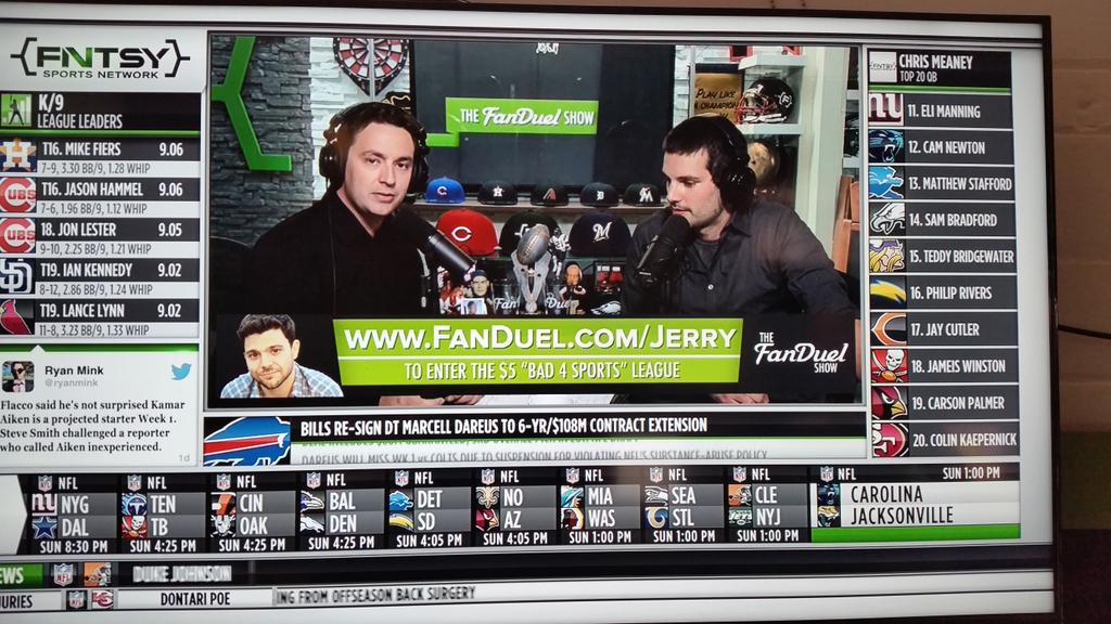 RT @chrismeaney: .@jerryferrara on The @FanDuel Show on @FNTSYSportsNet right now! Talking DFS NFL for Week 1. http://t.co/2KVuDVCfGh http:…