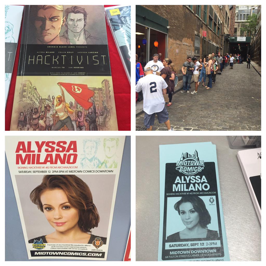 RT @MidtownComics: .@Alyssa_Milano will be signing #Hacktivist today at Midtown Comics Downtown! http://t.co/viGwutUD6x