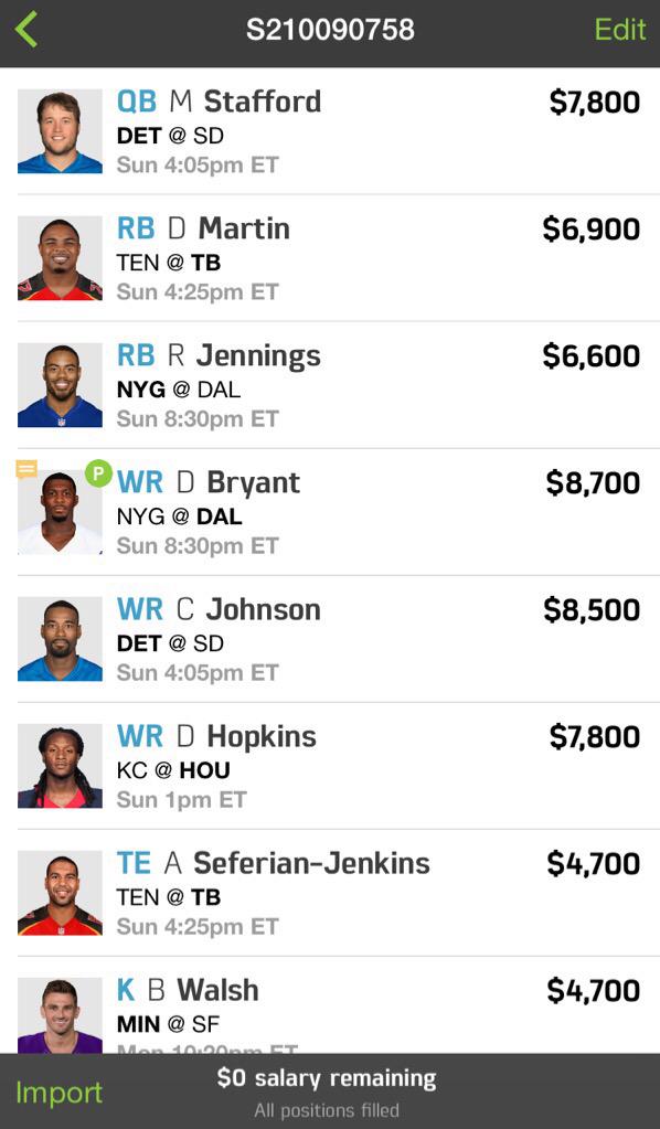 Here is the winning @FanDuel team. If you think you can top it sign up on now at http://t.co/HHs7l8GrVq send a pic http://t.co/FbNuJ0rVDD
