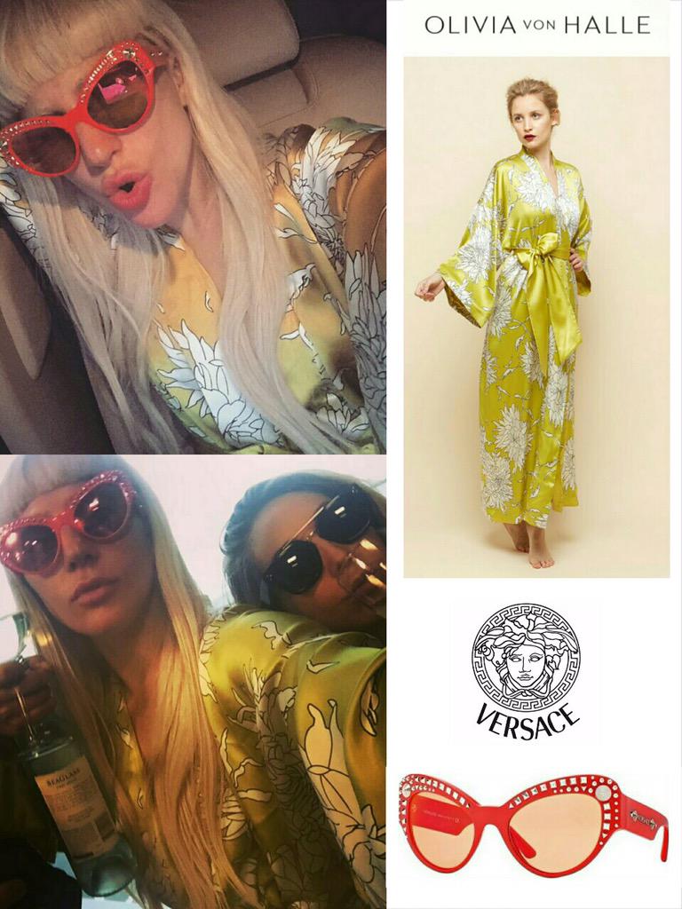 RT @ItalianMonster8: Lady Gaga SLAYIN with Versace sunglasses and a beautiful silk kimono by Olivia Von Halle http://t.co/27VdLNaI0f