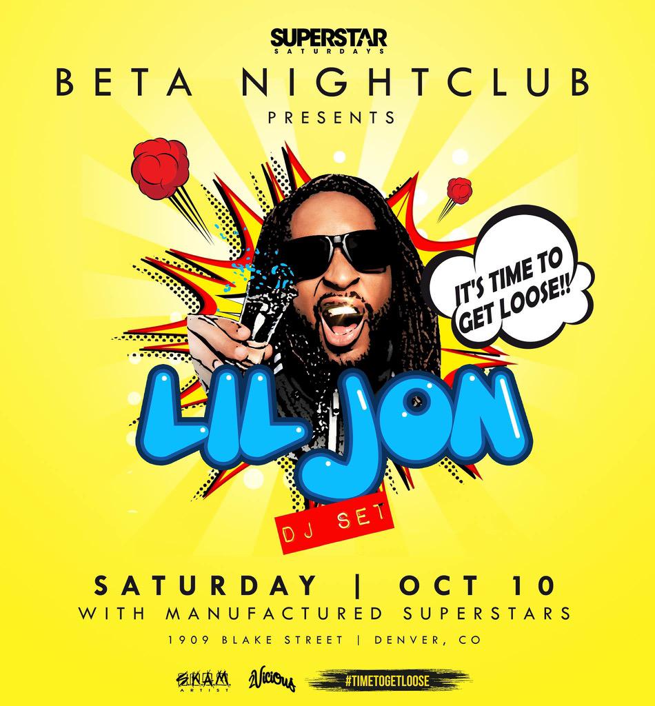 RT @BetaNightclub: ON-SALE ANNOUNCEMENT 

@LilJon | OCT 10

#SuperstarSaturdays 

Pre-Sale Tickets :: http://t.co/gHfyAft8VX http://t.co/lG…