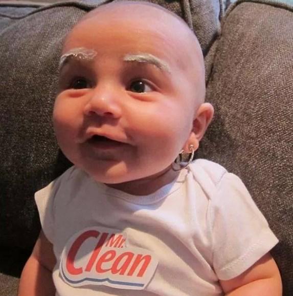 Baby: 1 bald baby, 1 hoop earring, #MrClean logo, white ...