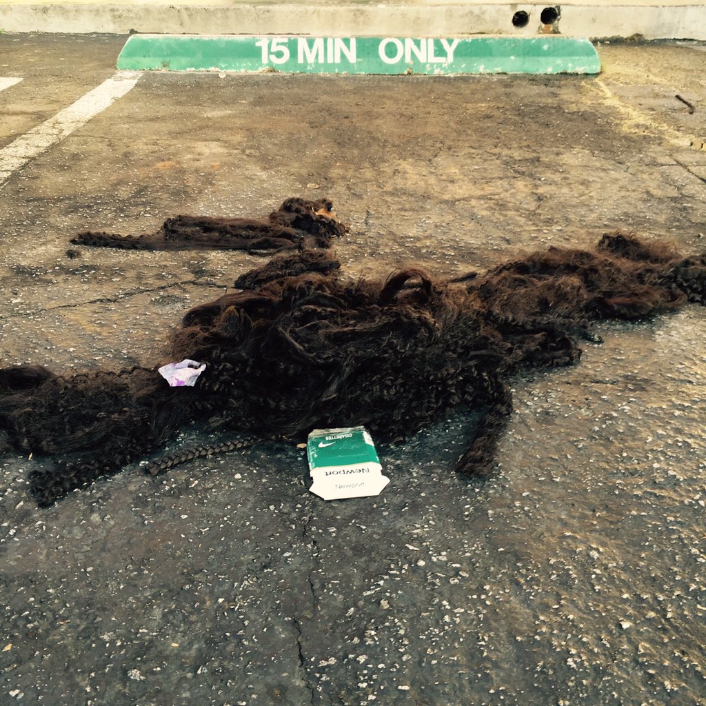 You know you're in the hood when you find a pile of weave and a pack of Newports. https://t.co/CsmnlDvHye
