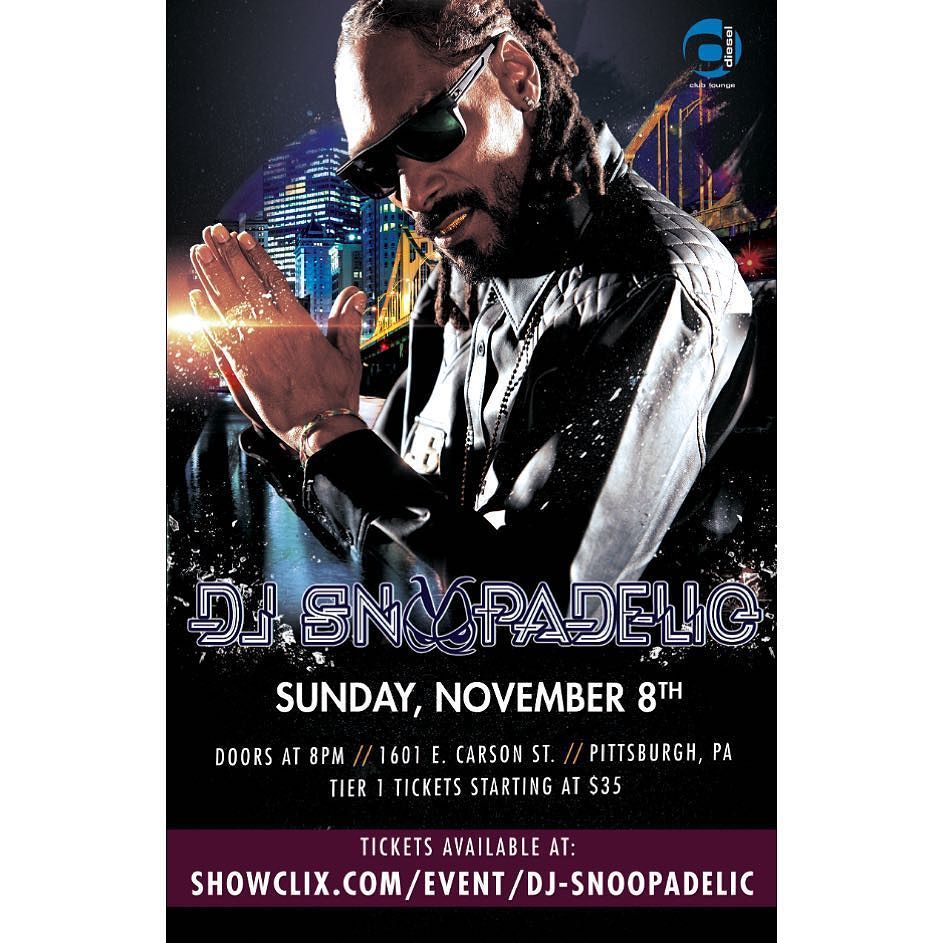 Pittsburgh !! Catch me #DJSNOOPADELIC live at @dieselpgh on​ 11/8 !! tix: … https://t.co/phpF7nQ5Xp https://t.co/pABU3gstqY