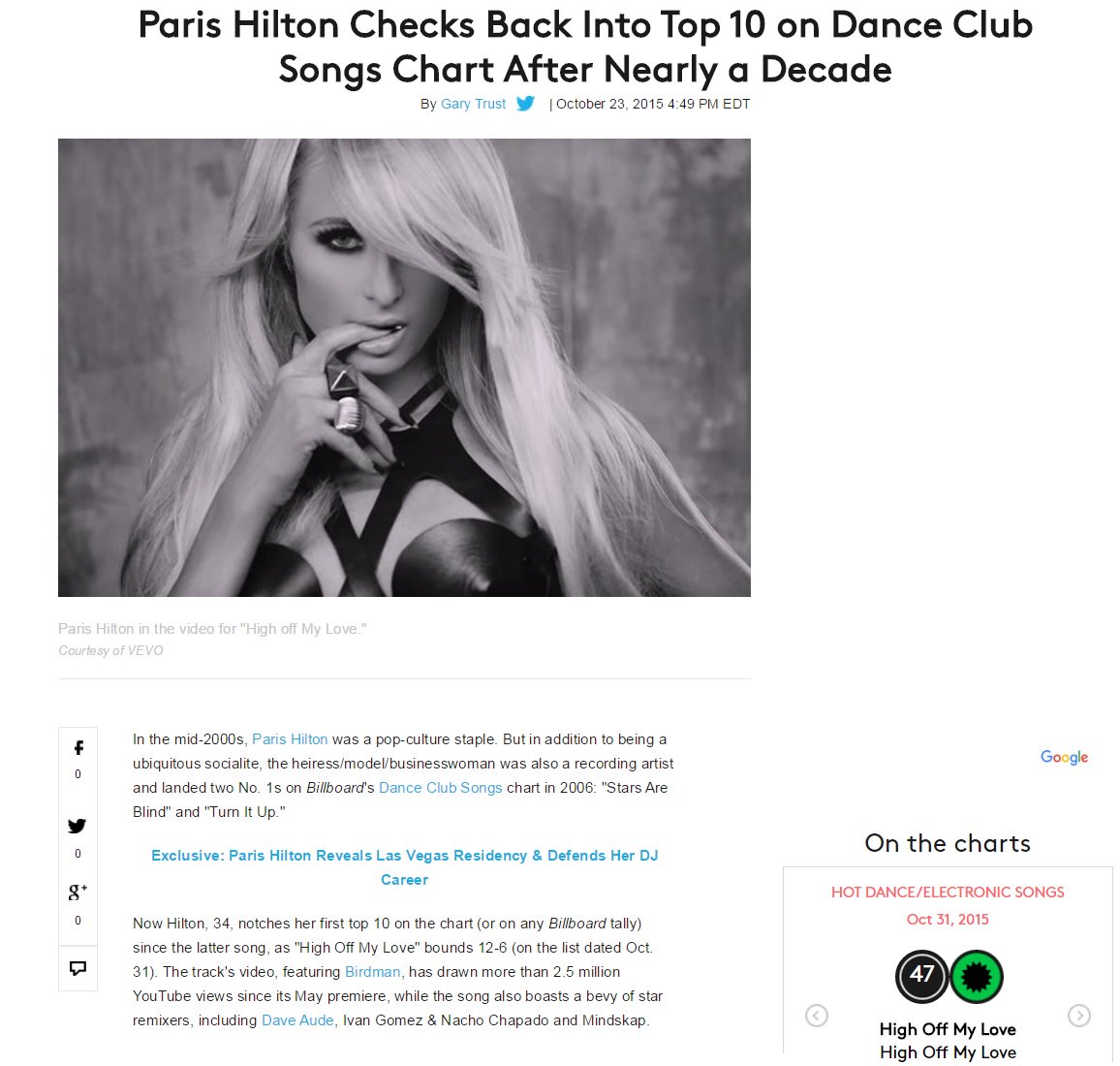 RT @mindskap: @ParisHilton checks back into TOP10 on Dance Club Songs Chart after nearly a decade! Tks @billboard for ur support!! https://…