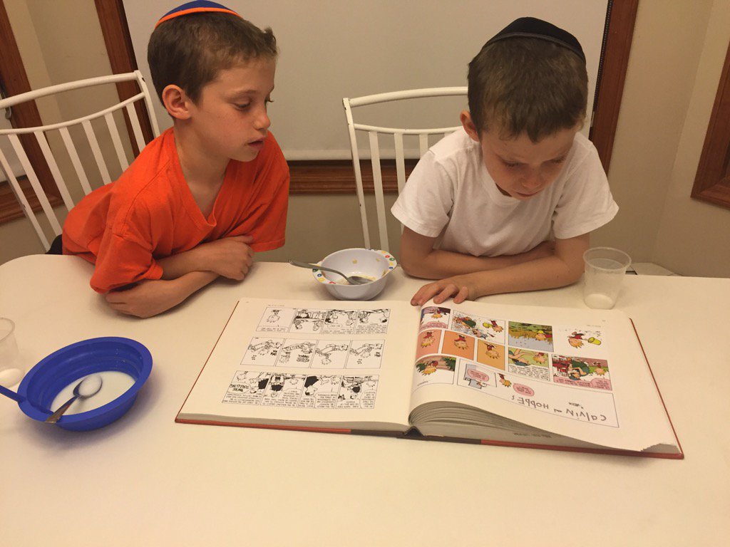 My twins have discovered Calvin and Hobbes. 