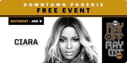 Ciara in AZ for @CFBPlayoff Natl Championship: Jan 9 @ATT Playoff Playlist Live! https://t.co/MOkYkGVPgd -TeamCiara https://t.co/CXJSNAmaUx