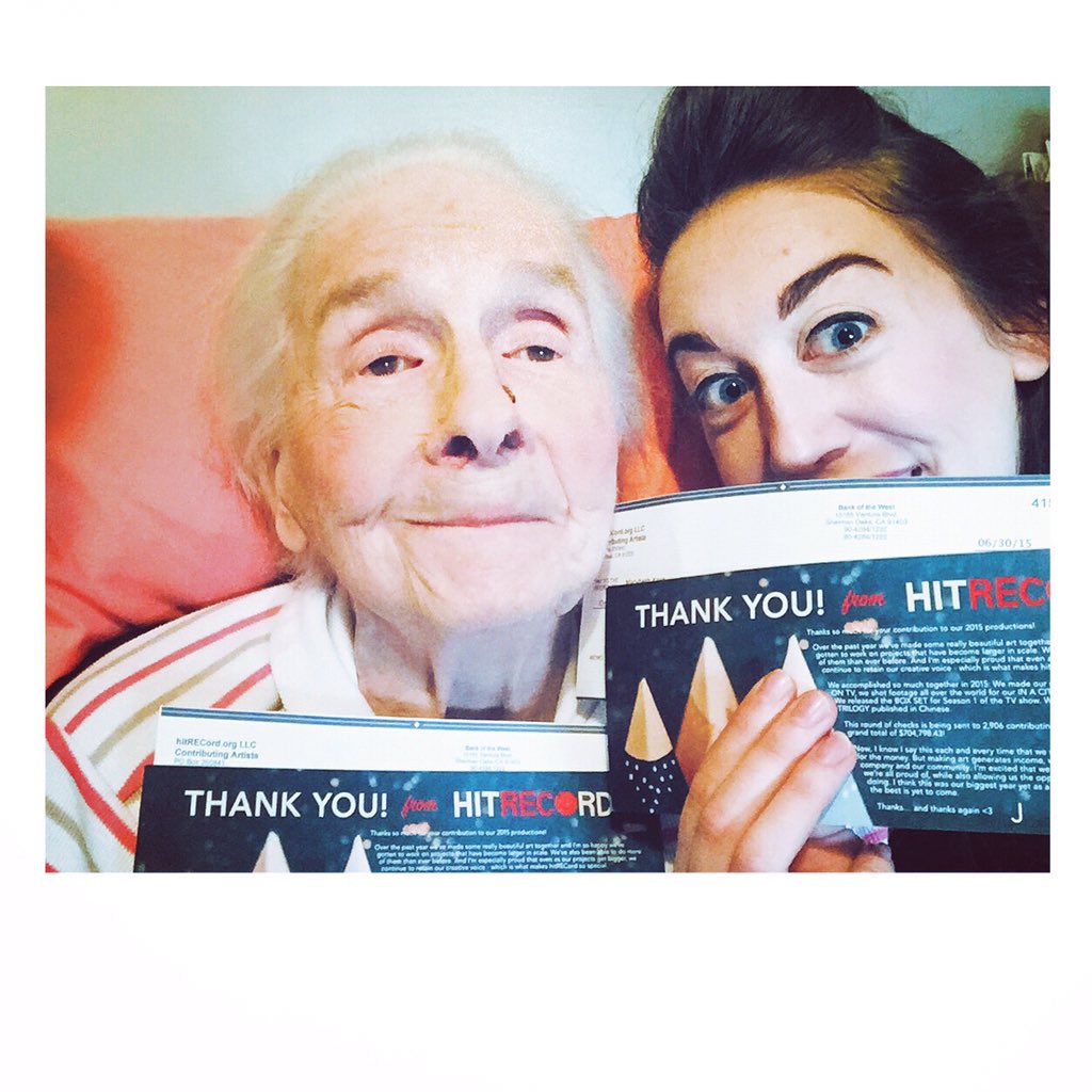 RT @KeRrNie: We got paid! Grandma Mary & her check. How cool is that?97 years old. Still :)ing.Thanks, @hitRECord, @hitRECordJoe https://t.…