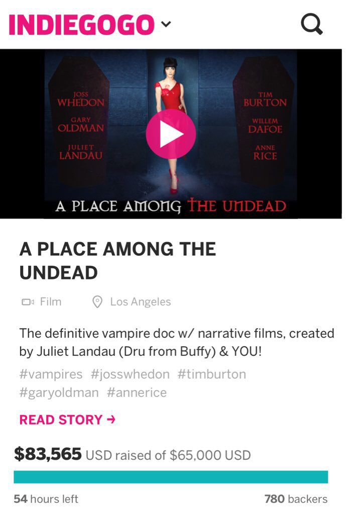 RT @AmyWhedonite: Only 54hrs 2 contribute 2 @julietlandau's #APlaceAmongTheUNDEAD #vampire docu! New perks! #JointheUNDEAD RT/Share! https:…