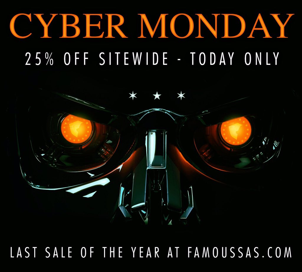 RT @famoussas: #CyberMonday at https://t.co/khVEttfHAe. Get 25% off the entire website. It's the last sale of the year. 

#Sale https://t.c…