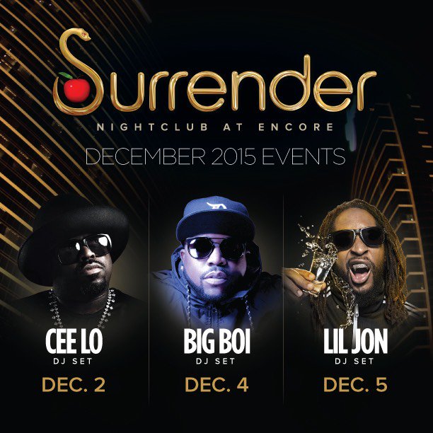 RT @SurrenderVegas: Join the party at #SurrenderVegas this week with @CeeLoGreen @BigBoi & @LilJon Tix: https://t.co/1K693BjTIb https://t.c…