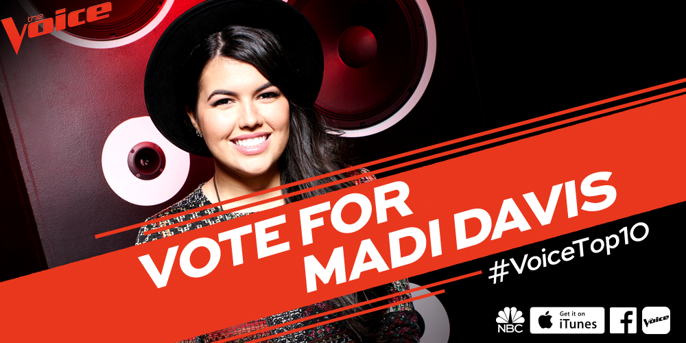 RT @NBCTheVoice: RT if you’re voting to let @MadiAnneDavis have some fun with the #VoiceTop9 next week! https://t.co/FYJTrLejdH