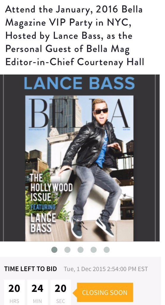 RT @LanceBassCntrl: Bidding ends soon!! Who's going to win? Attend the @BellaNYCMag party hosted by @LanceBass? https://t.co/p7M0m4agqE htt…