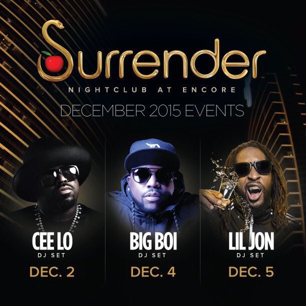 RT @CeeLoGreen: The south is in the house this week @SurrenderVegas❗️#atliens @BigBoi @LilJon #ceelogreen #exclusive #DJset https://t.co/SW…