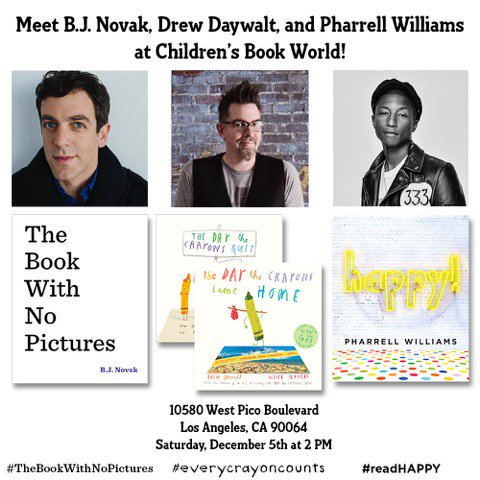 Join @bjnovak @drewdaywalt and me for a children's book signing this Saturday https://t.co/hmRB7NzB9E #ReadHappy https://t.co/DeUNEiaUP1
