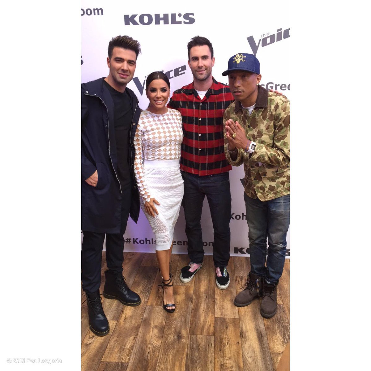 Hanging out with @adamlevine and @pharrell at The Voice!! #Telenovela @jencarlosmusic https://t.co/FHcgyqPkT1