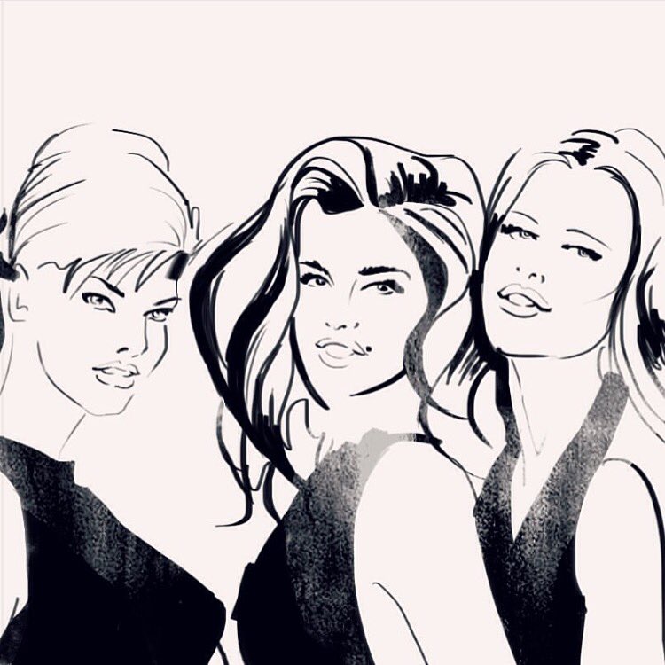 Love this sketch, love these two. #LindaEvangelista @ClaudiaSchifer  https://t.co/MF9OvGZ1xE https://t.co/G1o917YY5X