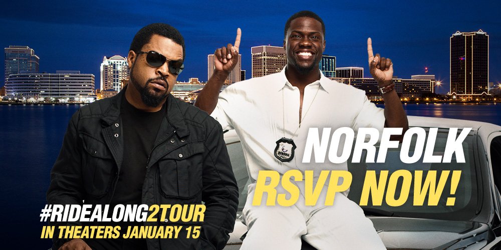 Norfolk! See #RideAlong2 FIRST w/ me and @KevinHart4real TONIGHT. RSVP: https://t.co/WLlaotHc1P. #RideAlong2Tour https://t.co/loMxekSKZd