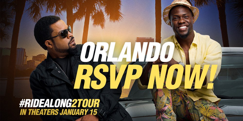 Orlando! See #RideAlong2 FIRST w/ me and @KevinHart4Real tonight. RSVP: https://t.co/p3klaeVhyY. #RideAlong2Tour https://t.co/fqSasm57mz