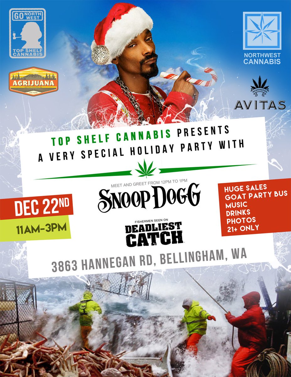 washington !! come 2 a very special holiday party wit urs truly 12/22 wit Top Shelf Cannabis Bellingham​ yadigg !! https://t.co/J6dRAeoCtm