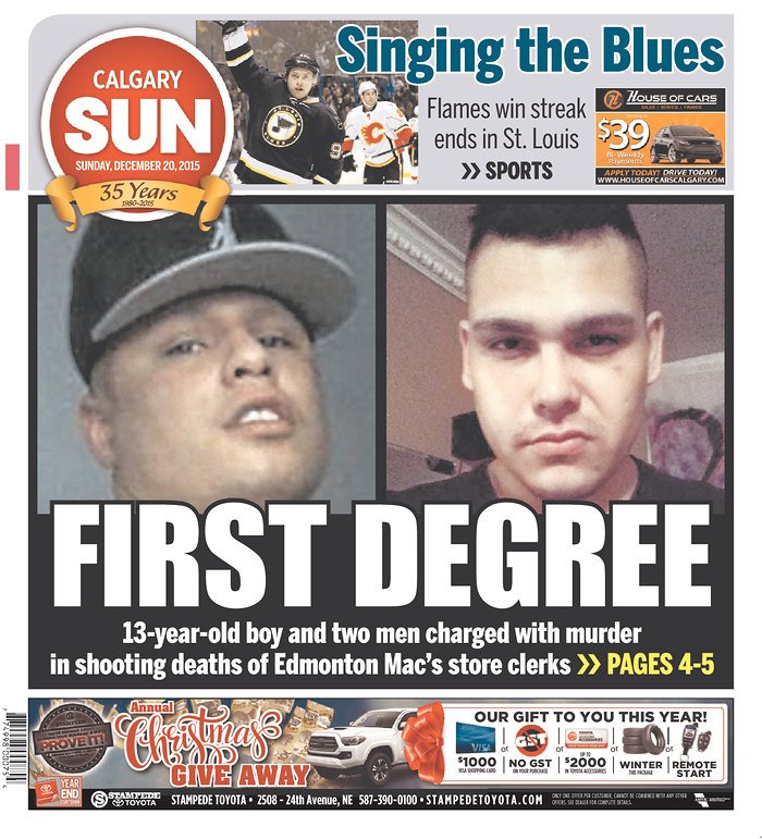 Calgary Sun Calgary Sun front page for Sunday, Dec. 21, 2015