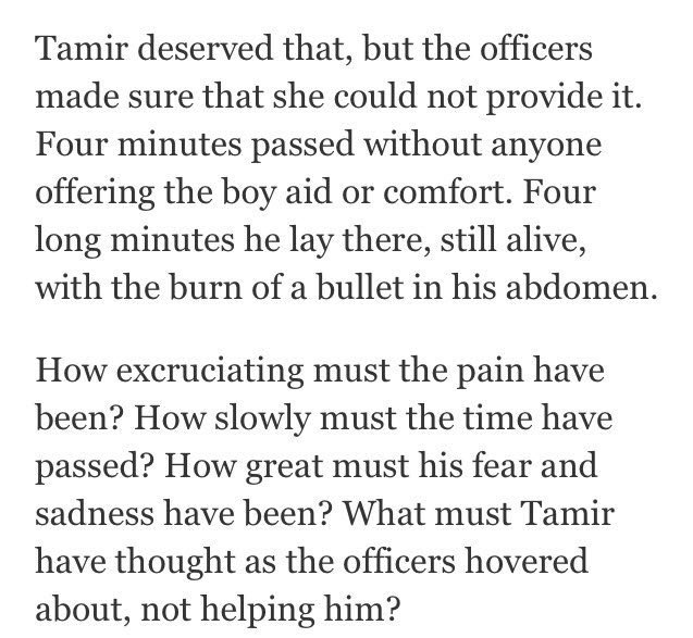 RT @MuslimIQ: Ppl talk about the 2 seconds, but dont forget the 4 minutes

Reflecting over them hurts my heart so much
#TamirRice https://t…