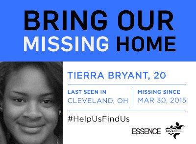 RT @essencemag: Help bring home Tierra Bryant, a missing woman from Ohio. https://t.co/hNsASckkeS https://t.co/fhbUAUKV5a