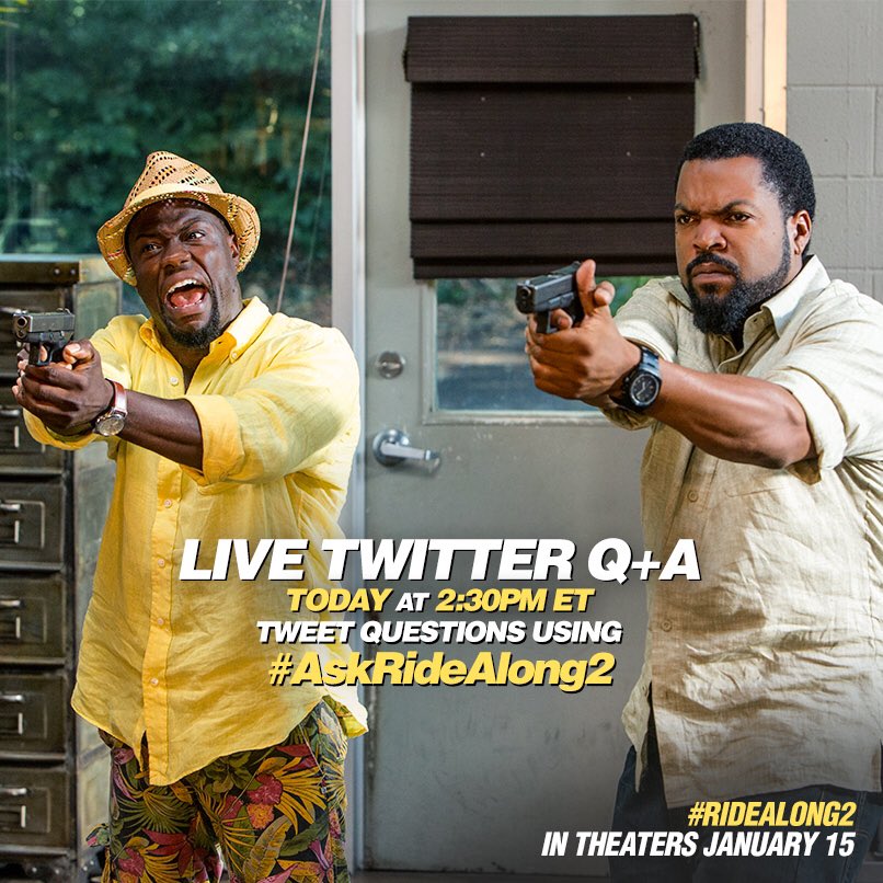 RT @KevinHart4real: Join me and @icecube on Twitter & Periscope at 2:30PM ET today. Tweet your questions for us with #AskRideAlong2 https:/…