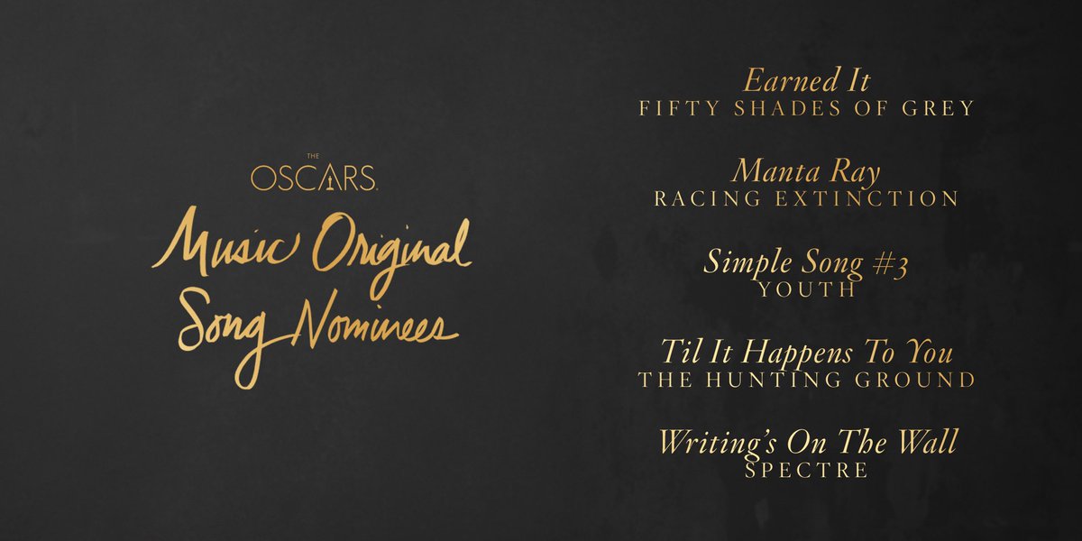 RT @TheAcademy: Congrats to our Original Song nominees #Oscars #OscarNoms https://t.co/Q9eW5OIOWG