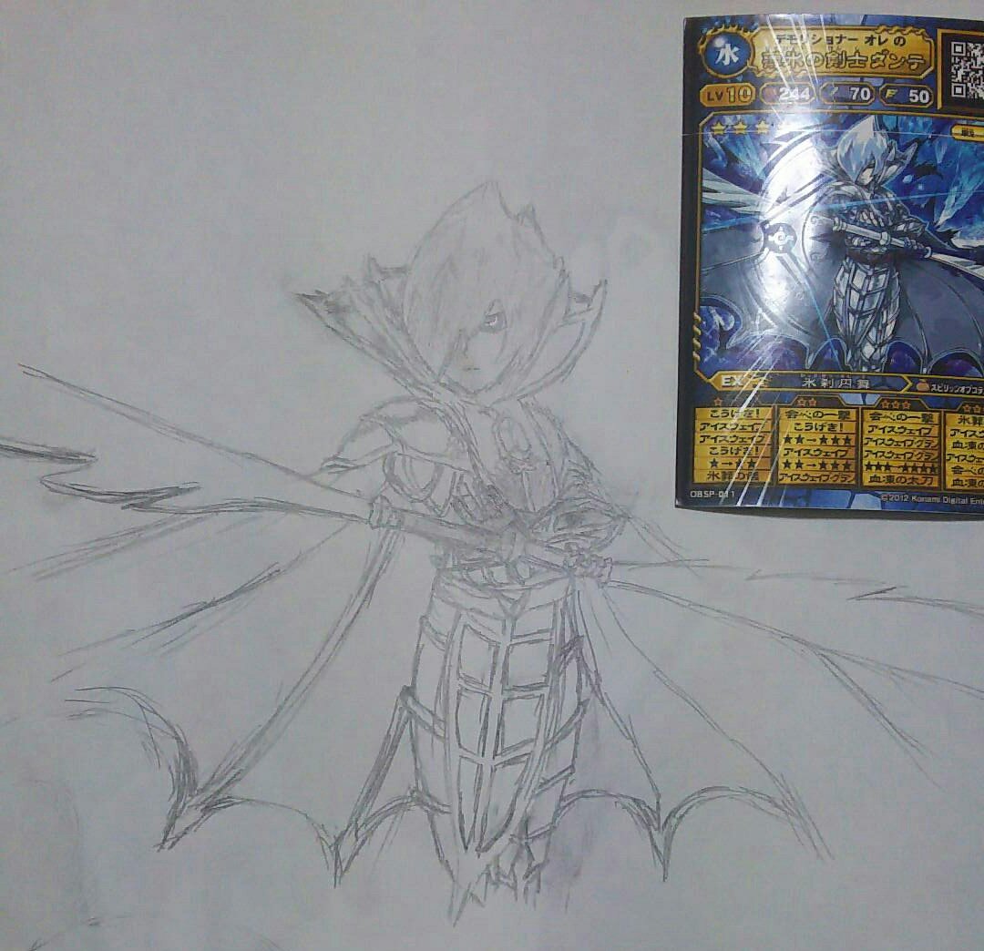 #オレカバトルおはようございます!!ついに、アンケートの絵が完成いたしました!キツかったです(;・∀・)薄氷の剣士ダンテ #オレカバトルおはようございます!!ついに、アンケートの絵が完成いたしました!キツかったです(;・∀・)薄氷の剣士ダンテ
