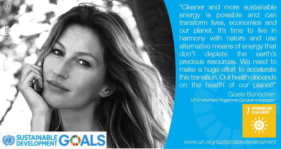 RT @GlobalGoalsUN: .@giseleofficial believes affordable & clean energy is key. More on Goal 7: https://t.co/lb86uUeCbD #GlobalGoals https:/…