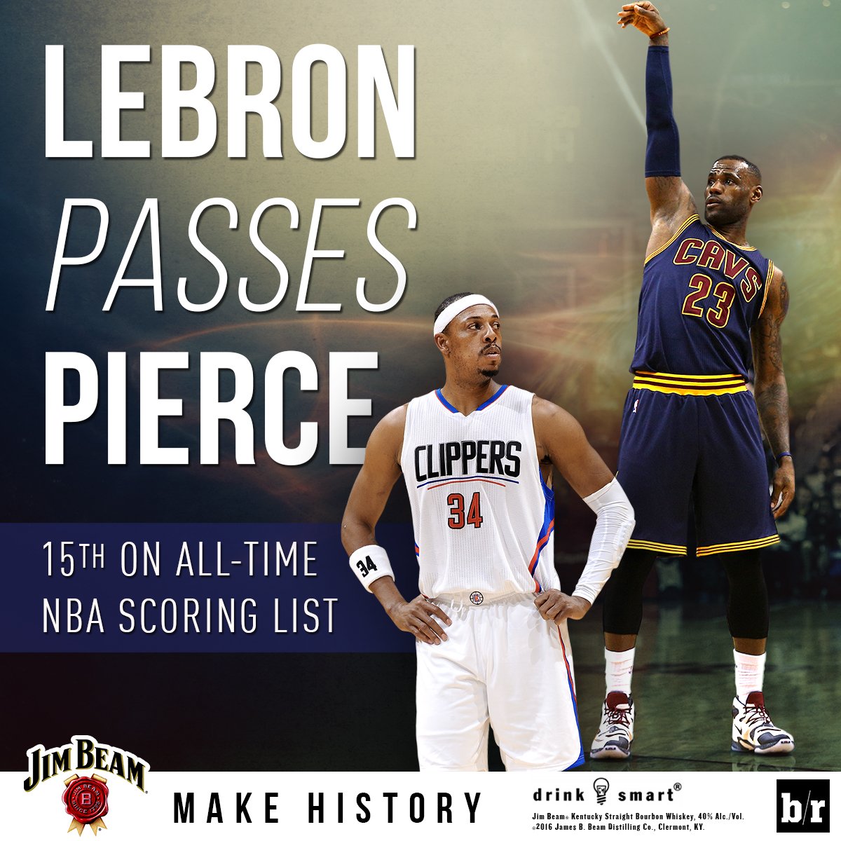 RT @BleacherReport: Congrats to @KingJames on passing Paul Pierce for 15th on the all-time NBA scoring list #MakeHistory https://t.co/2aH1k…