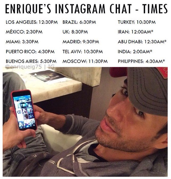 RT @enriqueig75: Times for Enrique's chat on thursday (February 4th)! Get your questions ready!! If your city/country is not on here… https…