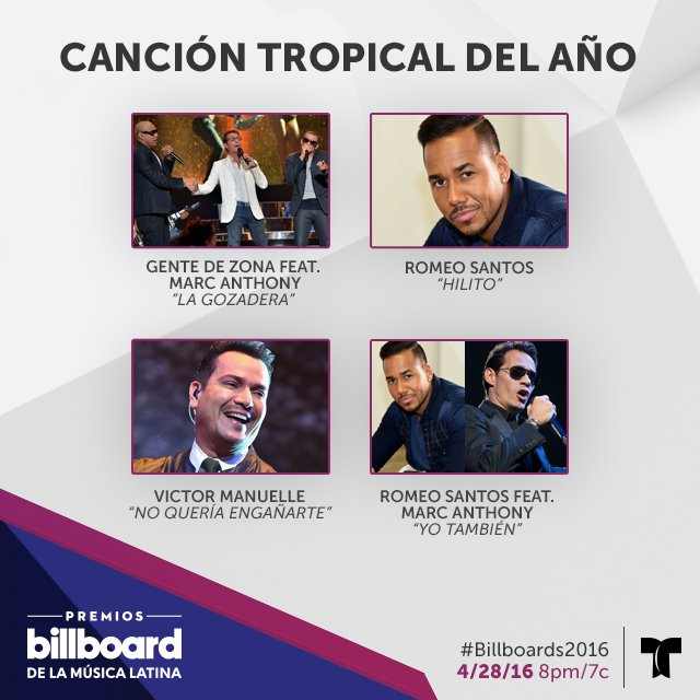 RT @LatinBillboards: Finalistas Canción Tropical del Año: @GdZOficial @MarcAnthony 