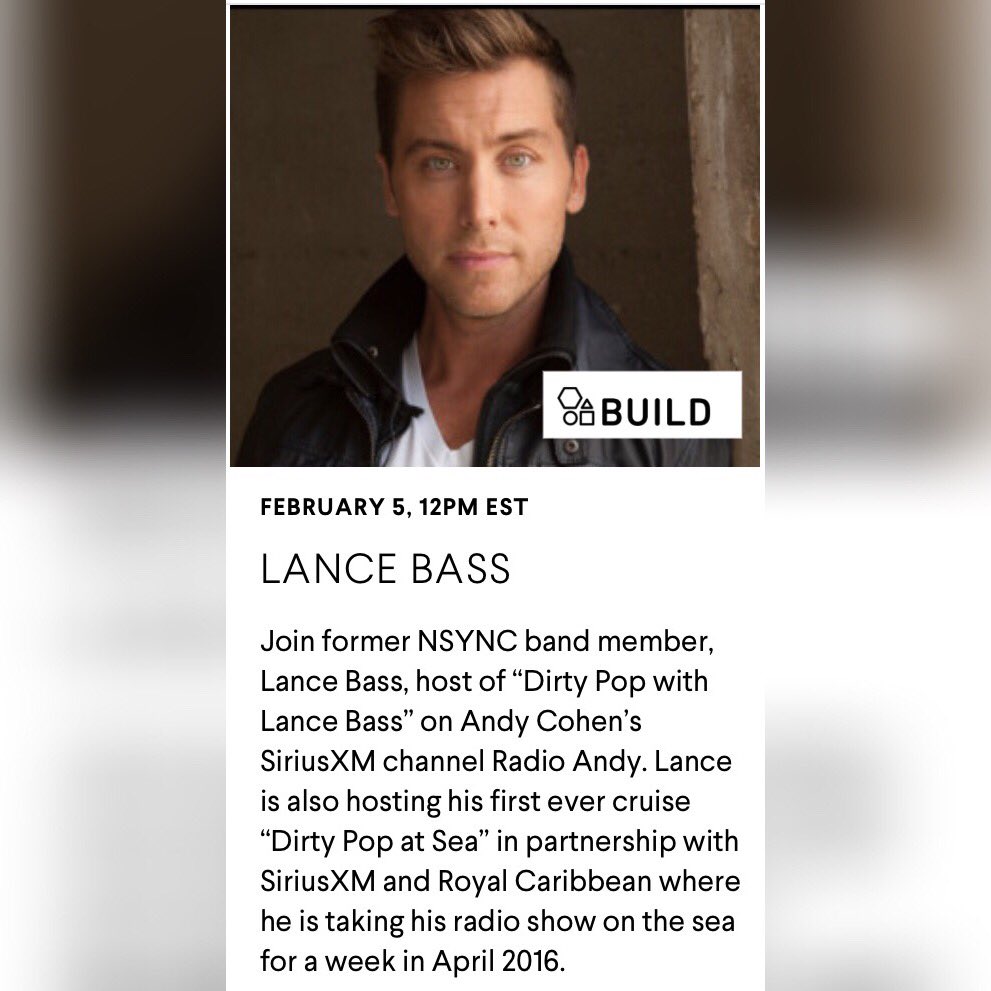 RT @LanceBassCntrl: .@LanceBass will be an @AOLBUILD Guest this Friday at 12pE! Watch live on https://t.co/BBD7xPL0x2 #BUILDseries https://…